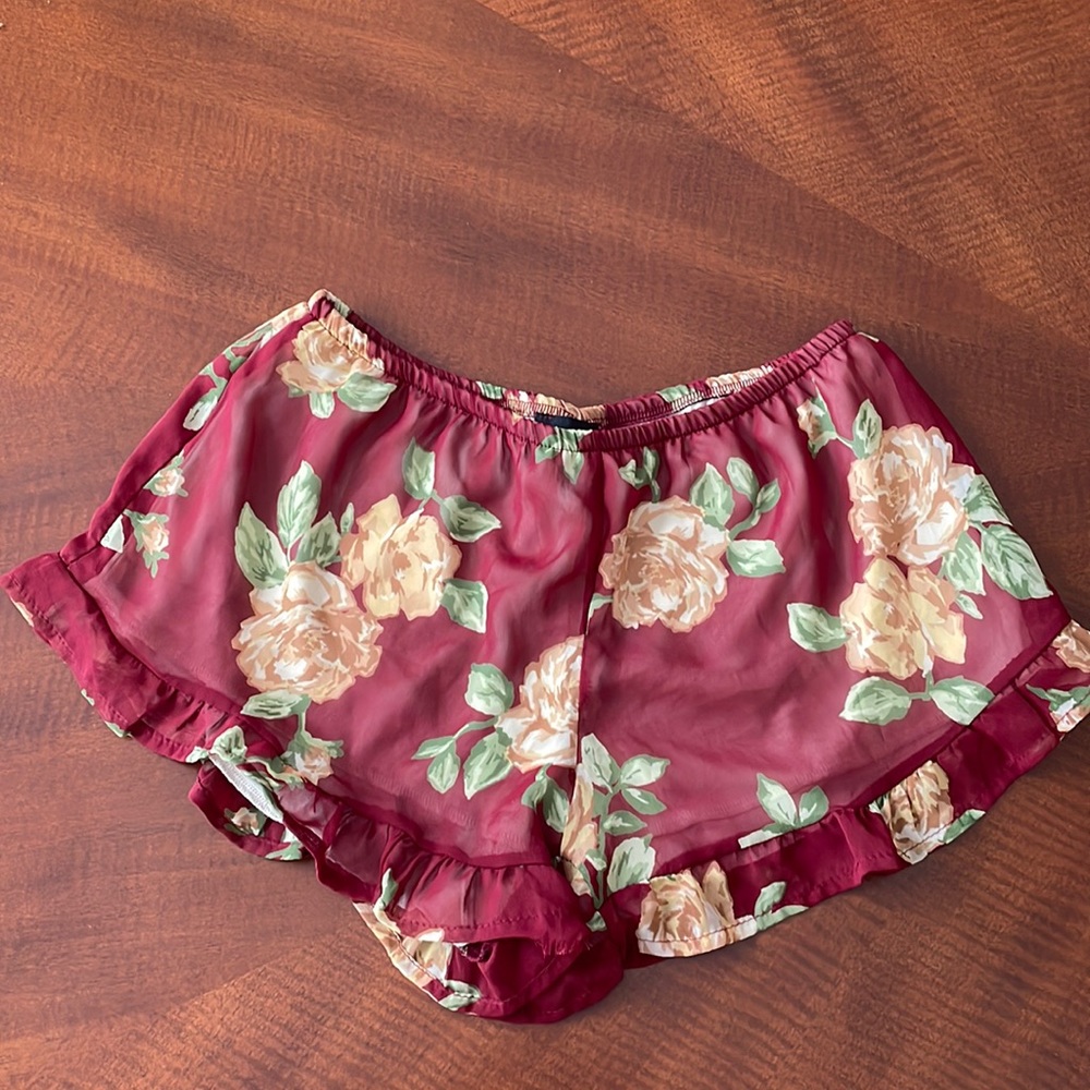 Audrey Chiffon Red Gold Floral Shorts